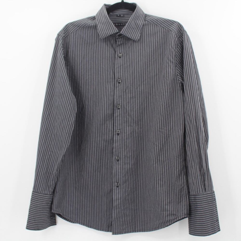 Theory Mens Capshaw French Cuff Striped Dress Shirt Button Up Cotton Size Medium